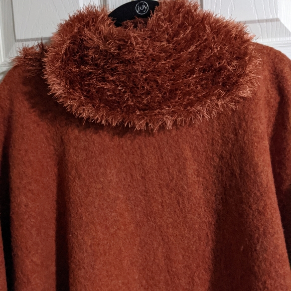 Vintage Wool Poncho Burnt Orange One Size Retro Fall Winter - Picture 3 of 7